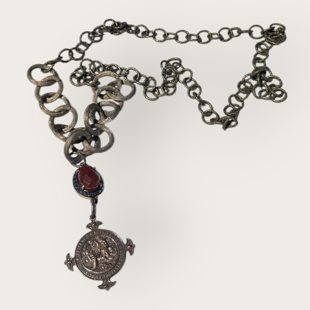 Antique Vintage Religious Medal Rosary Necklace Catholic Notre Dame Lourdes